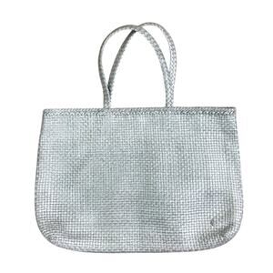 Helen Kaminski Metallic Silver Woven Leather Tote Bag EUC Snap Closure